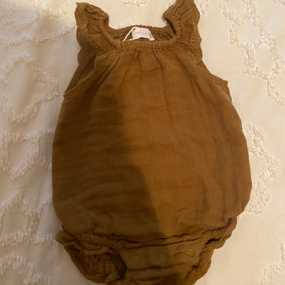 Jamie Kay romper scallop/lace shoulder onesie